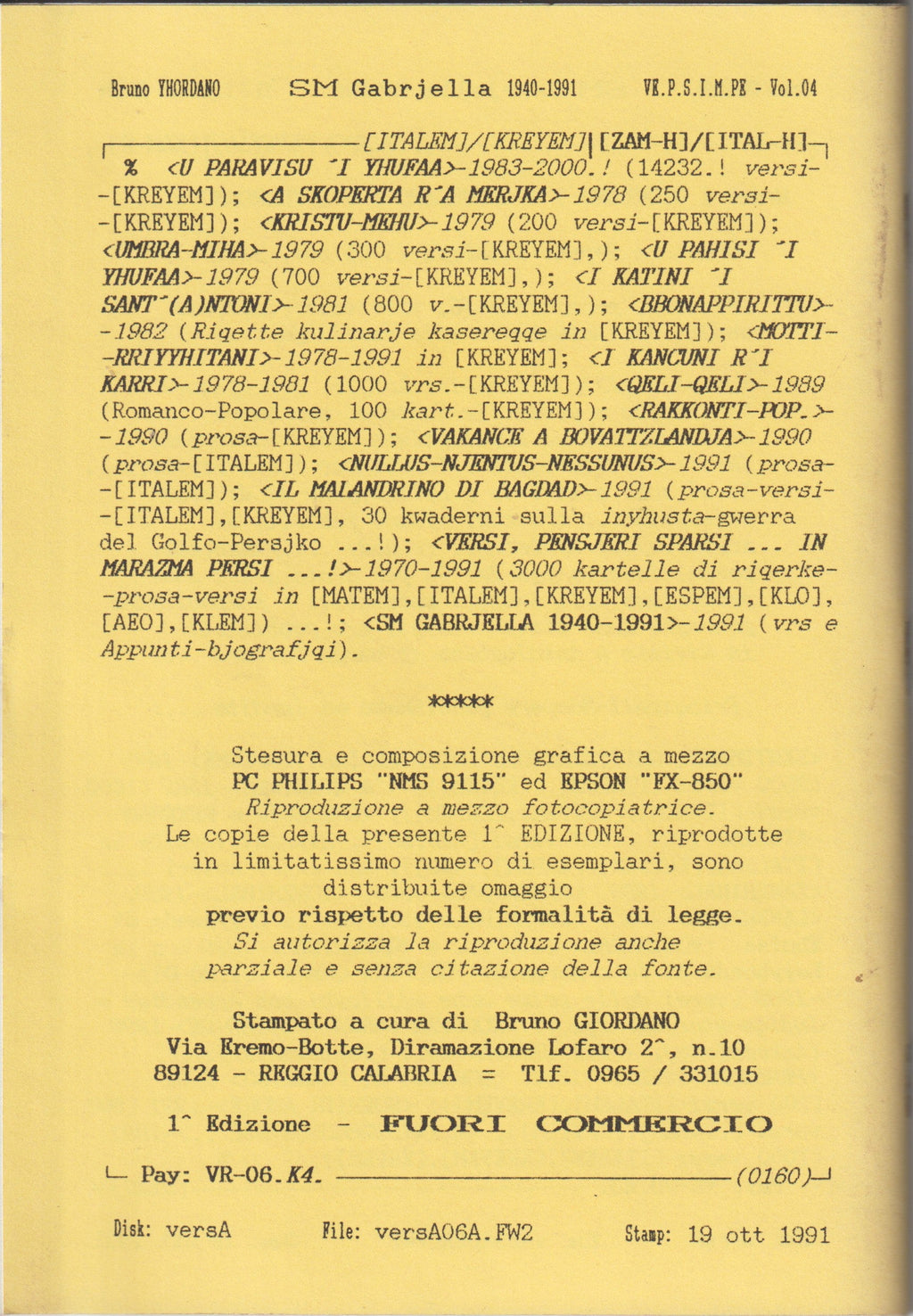 Bruno e la memoria del Vernacolo — SM Gabriella 1960–1991