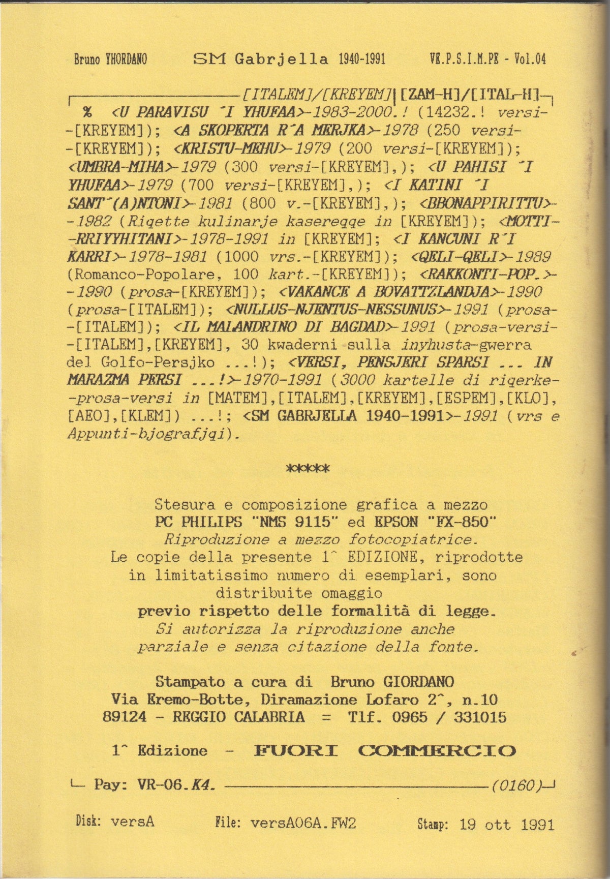 Bruno e la memoria del vernacolo — SM Gabriella 1960–1991