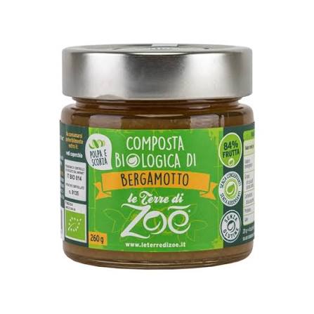 Composta Biologica di Bergamotto Le Terre di Zoè 260g — barattolo con etichetta verde, 84% frutta biologica, senza glutine